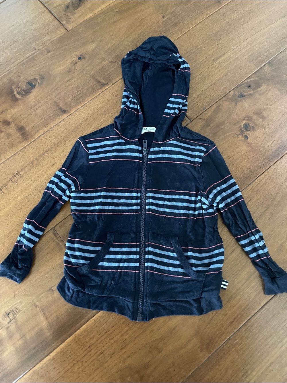 Splendid Navy Hooded Zip Jacket with Light Blue and Coral Stripes